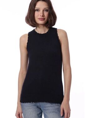 Minnierose Frayed Edge navy  Sleeveless Knit Top size small